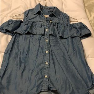 MICHAEL KORS Off shoulder ruffle button down shirt